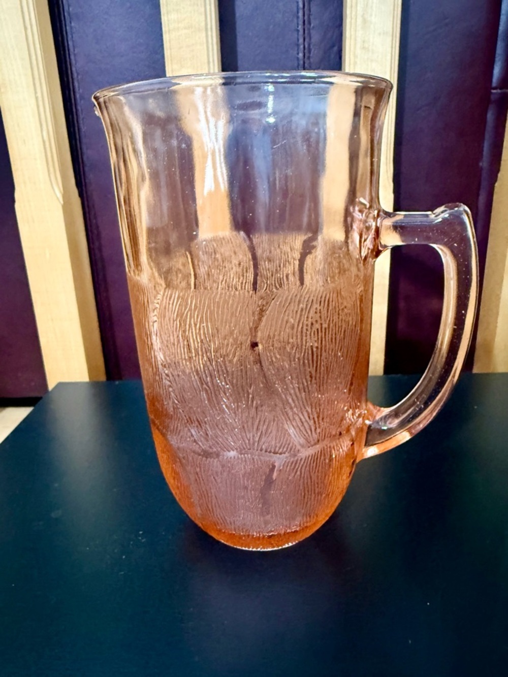 80s Vintage Blush Pink Arcoroc Pitcher - French Fleur Textured Glass Jug
